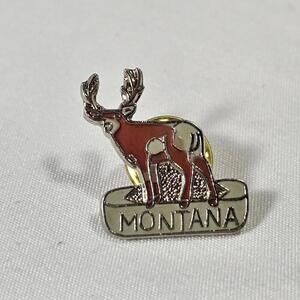 Vintage Enamel Montana Elk Deer Pin. Travel Souvenir Lapel Hat
